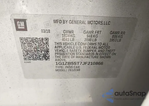 2018 Chevrolet Malibu 1Ls from USA, damaged, VIN 1G1ZB5ST7JF210866